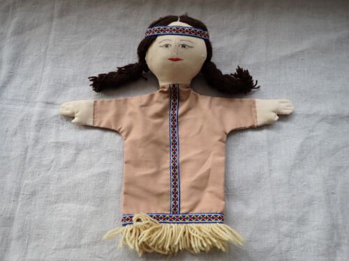 Vintage Handpuppe Indianer Indianer Mädchen handgefertigt bemalt Gesicht - Bild 3 von 12