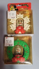 Disney Mickey  Minnie As Santa and Pals Snow Dome Christmas Ornament NIB Vtg