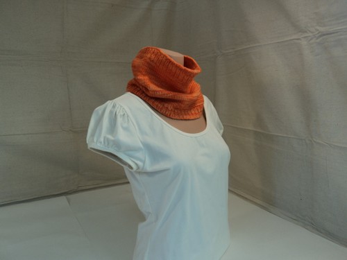 Handcrafted Wrap Cowl Orange Textured Merino Wool Female Adult - Picture 3 of 5
