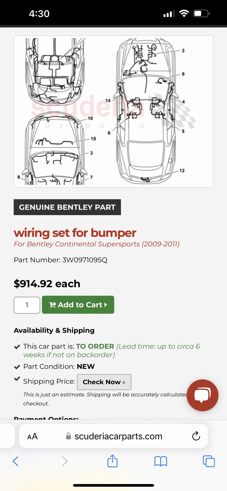 Bentley Continental Gt Super Sports 2009-2011  front bumper new wire harness.
