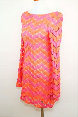 JUDITH MARCH Women's S Pink & orange lace stretch dress long bell sleeves |  eBay