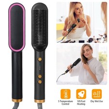 Electric Hair Straightener Brush Straightening Curler Brush Hot Comb 5 Temperatu