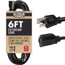 Weatherproof Black Extension Cord 6 Ft 16/3 Sjtw 6 Foot Outdoor Extension Cord 3