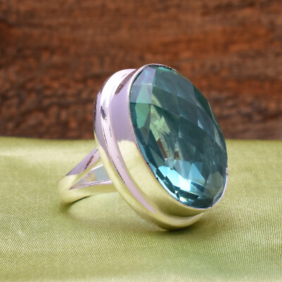 Splendid Aquamarin Apatit Edelstein 925 Sterlingsilber Handmade Ring Alle Größe