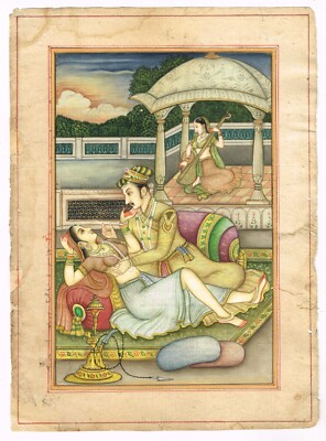 Hand Miniature Painting Mughal Emperor Akbar And Jodha Bai Love Art 6x8 Inches