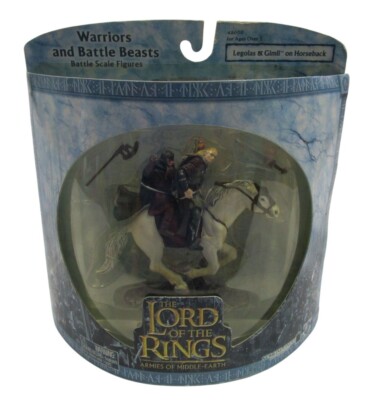 LOTR Warriors & Battle Beasts Legolas Gimli On Horseback Action Figures NIP