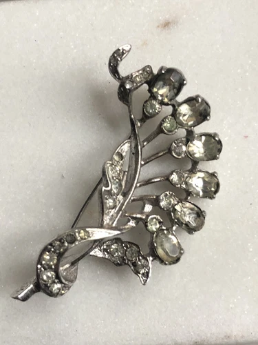 Vintage EISENBERG Brooch Sterling Silver  Clear Crystal Rhinestones Signed 40s