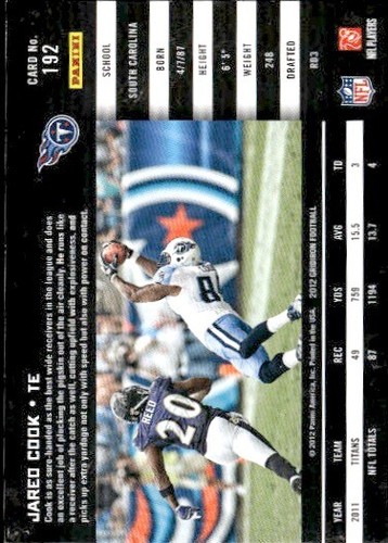 2012 Panini Gridiron #192 Jared Cook Tennessee Titans - Picture 2 of 2