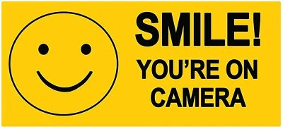 UKVINYL 2 x Smile You're On Camera Vinyl Safety Stickers 200mm x 100mm Self Adhesive