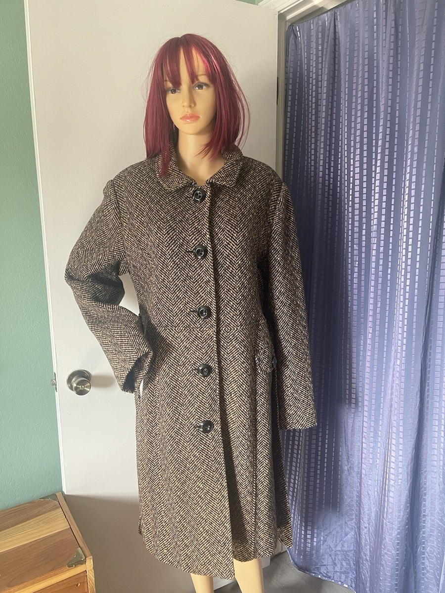Apt 9 Coat L-XL Brown Retro 100% Wool Collared Pockets  display picture 1