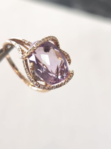 Women's Large Oval Cut Lavender Amethyst with natural diamonds ring in 14KT Gold - Picture 2 of 11