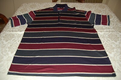 Nino Marine, Herren Poloshirt, weinblaue grüne Streifen, Garn Schottland, Gr. XL neuwertig
