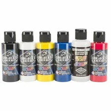 Createx Wicked Colors Primary Acrylic Airbrush Paint Set Six 2oz Bottles W101-00