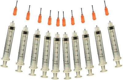 Precision Applicator 5cc Syringe w/15 Gauge Orange Tip -Glue, Henna -10 Pack