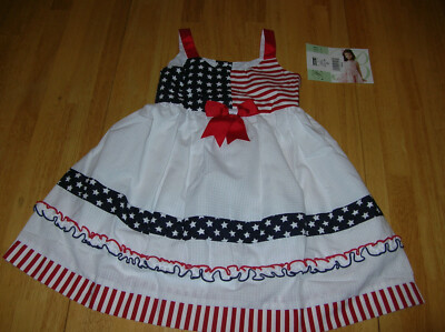 Bonnie Jean Toddler Girls 4th July Patriotic Red Blue White Stars Dress 2T 3T 4T