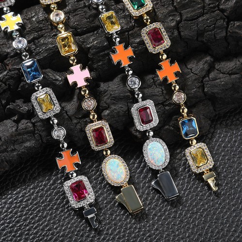 Hip Hop Cross Tennis Chain Necklaces Bracelet Colored Gemstone Men Women Jewelry - Picture 8 of 19