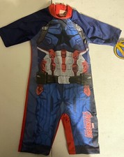 Marvel Capt America One Piece Rash Guard Zip Up Swimming Suit Size 6,8,10 New