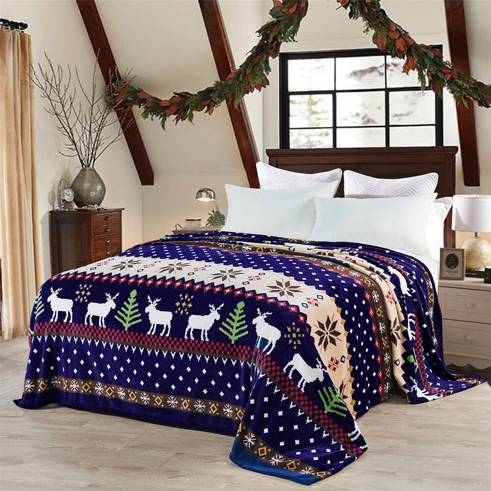 Christmas Flannel Fleece Blanket – Winter Warm Cozy Soft Snowflake & Deer Design - Image 4 of 4