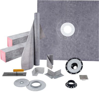 VEVOR Waterproofing Shower Curb Kit Shower Kit Tray 48x48'' w/ Central Drain PVC