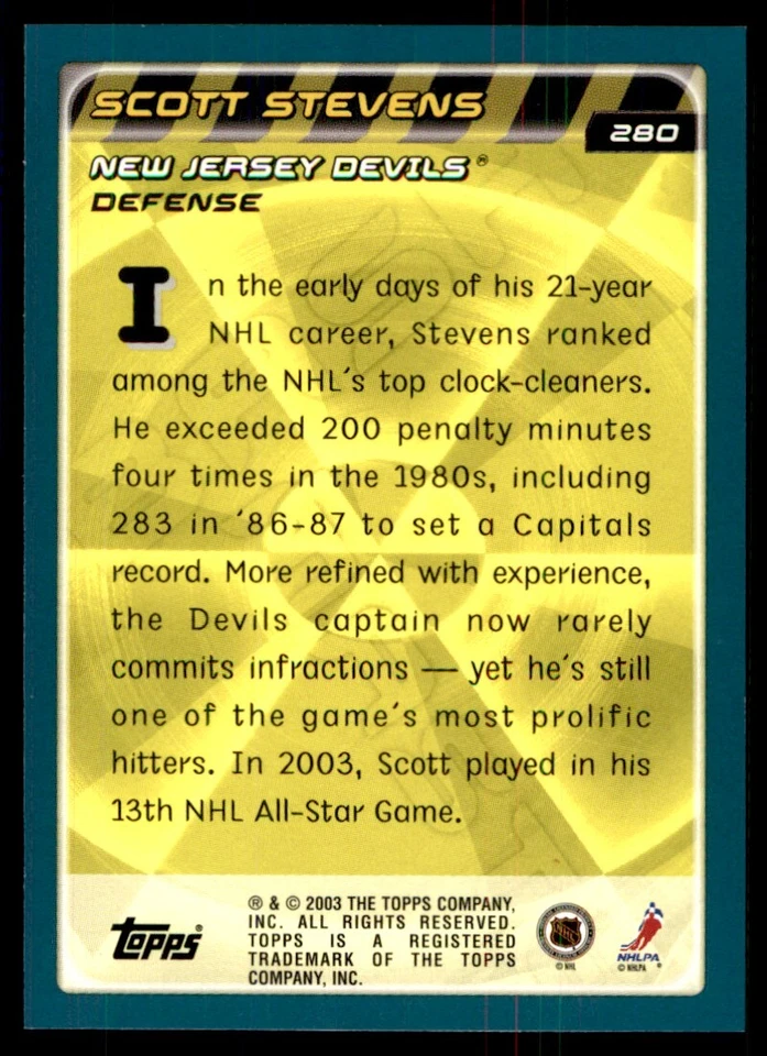 2003-04 Topps Scott Stevens New Jersey Devils #280 - Image 2 of 2