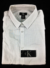 Calvin Klein Men's Dotted Stripe Long Sleeve Shirt Cotton White size XL