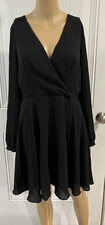 Express Womens Dress Size M Black A Line Semi Open Back Long Sleeve V Neck Lined