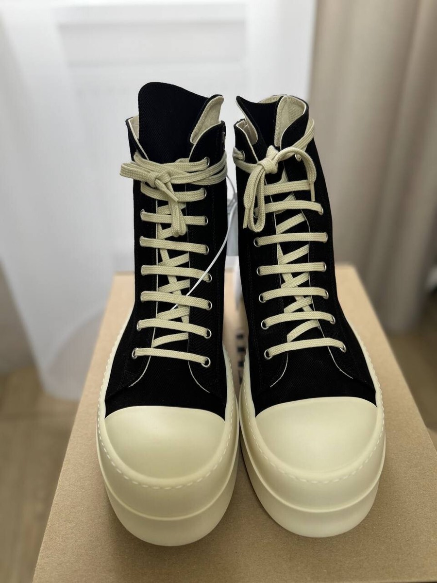 靴 rick owens ramones sneaker 42 Rick Owens DRKSHDW Ramones - Black/Milk/Milk 13oz Overdyed Denim