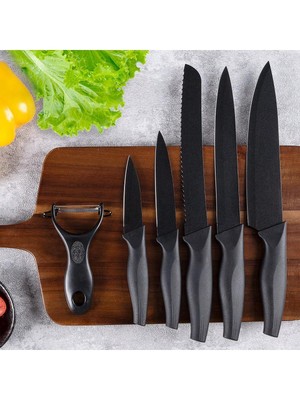 6pcs Kitchen Knife Set: Chef Knife, Bread Knife, Carving Knife, Utility Knife, P