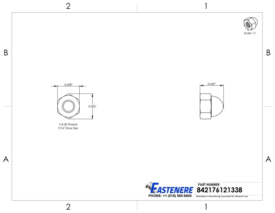 Dadi A Cappuccio (acorn) 1/4-28 In Acciaio Inox 18-8 – Altezza Standard – Confezione Da 50 Pezzi