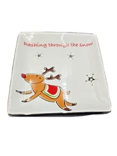 Studio 6” square JCP Rudolph holiday ceramic plate "Dashing Through the Snow" t2