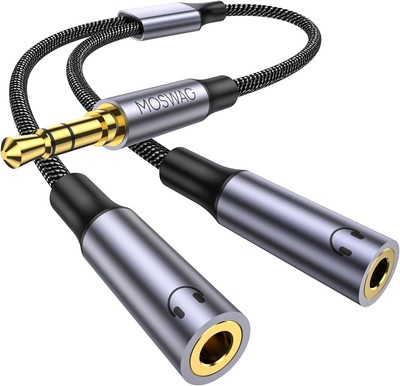 MOSWAG Headphone Splitter 3.5mm Stereo to Dual 10 Inch/25 cm, Black 