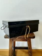 Vintage Black Metal Locking Storage deed Box with original working Key rare!!?