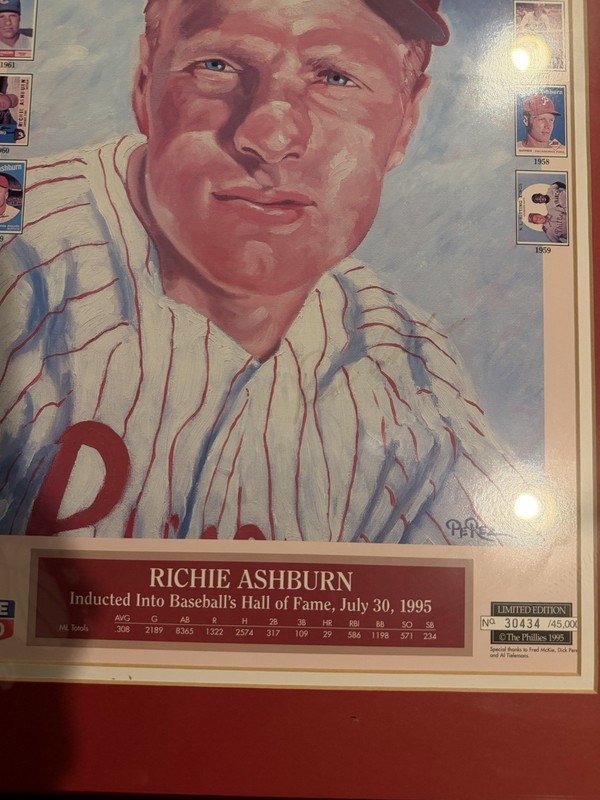 Vintage 1995 RICHIE ASHBURN PHILLIES LTD ED 45,000HALL OF FAME POSTER – Framed!