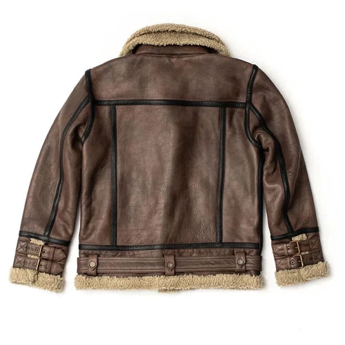 Men’s RAF B3 Brown Sheepskin Leather Aviator Jacket WW2 Irvin Flight Bomber Coat image 3