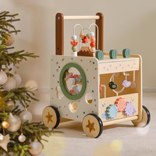 Wooden Activity Cube Push Walker, 6 in 1 Wooden Baby Walker Montessori Toys for