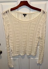 Express Womens Loose Knit Acrylic Blend LS Scoop Neck Ivory White Sweater Small