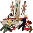 Vtg 1960s LOT of 45pc Mattel Flocked KEN Dolls Box Clothing Accessories Barbie