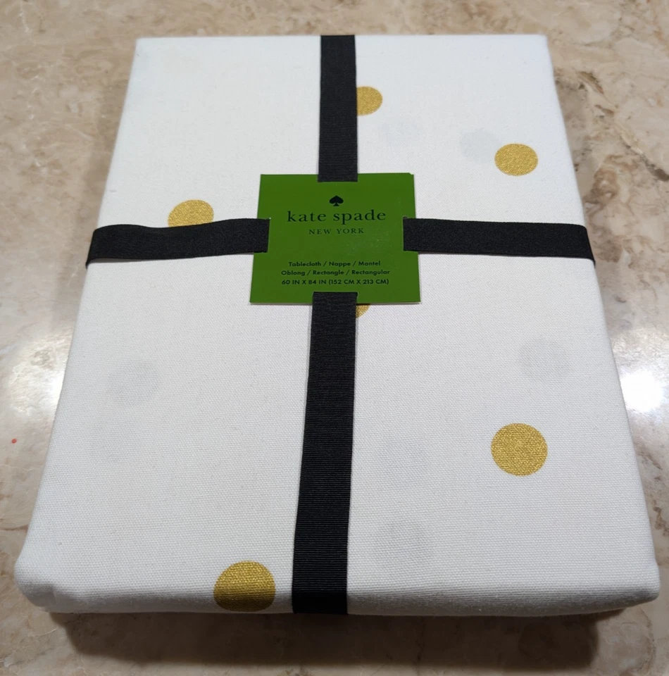 New! Kate Spade Tablecloth - Elegant Holiday Gold Dots on Ivory 60" X 84" - Image 2 of 3
