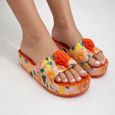 Kurt Geiger London Eagle Chunky Floral Platform Slide Orange Summer Sandals