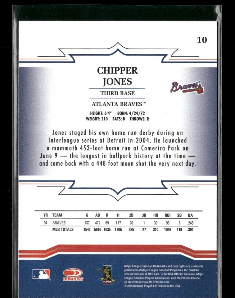 2005 Donruss Throwback Threads #10 Chipper Jones Atlanta Braves - Image 2 of 2