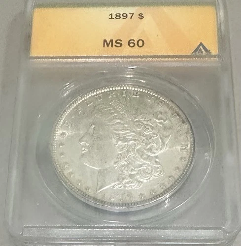 1897 Morgan Silver $1 Dollar S$1 ANACS MS60; Surprisingly little Chatter; Luster