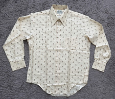 Vintage Kmart Men's Floral Print Button Dress Shirt Long Sleeve 16/33 NWOT Beige