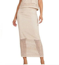 Steve Madden Womens Interior Lining Elastic Waist Crochet Skirt Beige Size M