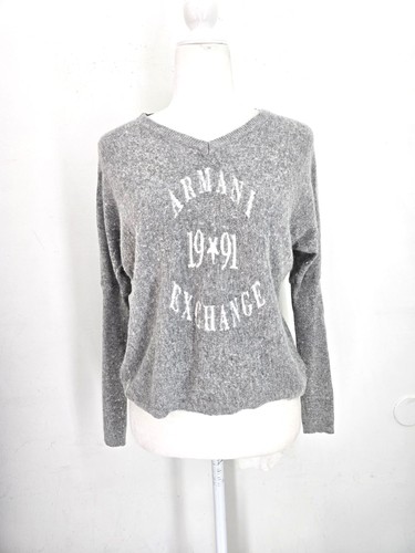 Armani Exchange, Armani Exchange Light Gray Fuzzy Cashmere? V NEck Jumper Sweater Women XS