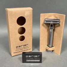 Parker 99R Safety Razor & 5 Double Edge Blades - Heavyweight Butterfly Open
