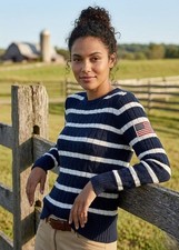 NWT Polo Ralph Lauren Flag-Patch Navy White Striped Cable Cotton Sweater XXL