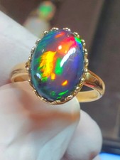 100% Natural Opal 14k Gold Natural Opal Ring: Ethiopian Gemstone Ring