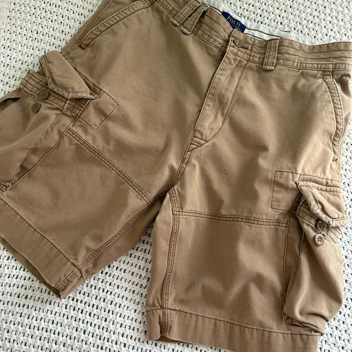 Polo Ralph Lauren Cargo Shorts Mens Sz 34 Cotton Utility Pocket Beige - Picture 1 of 18
