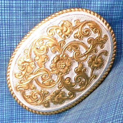 Western Floral Scroll Belt Buckle Cowboy Cowgirl Vtg Crumrine El Arturo  .QRT110