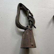 Antique Primitive Goat Bell With Leather Neck Strap
